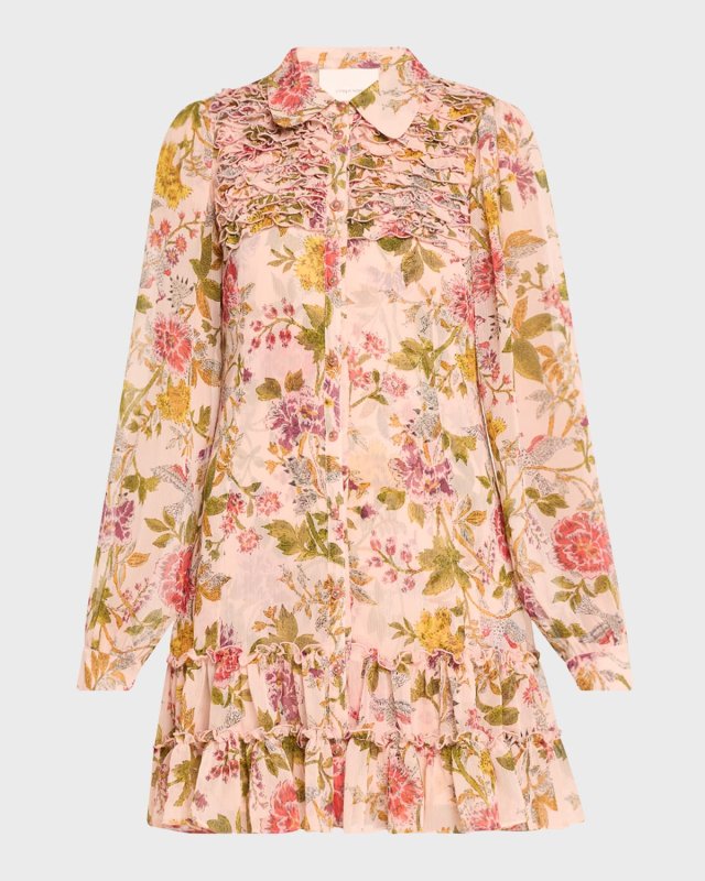 Barnes Floral Long-Sleeve Mini Shirtdress