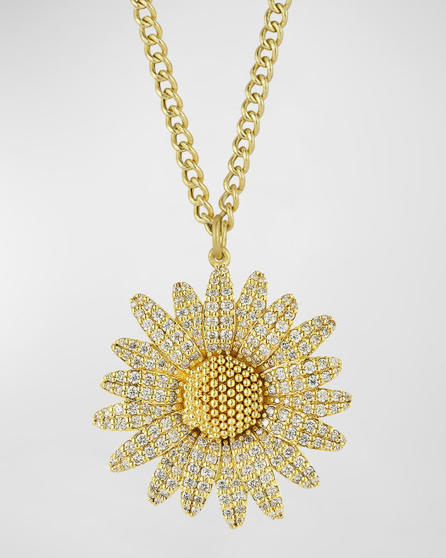 18k Yellow Gold Diamond Daisy Pendant