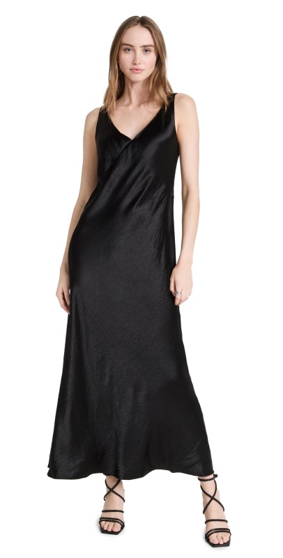 Vince V Neck Maxi Slip Dress Black