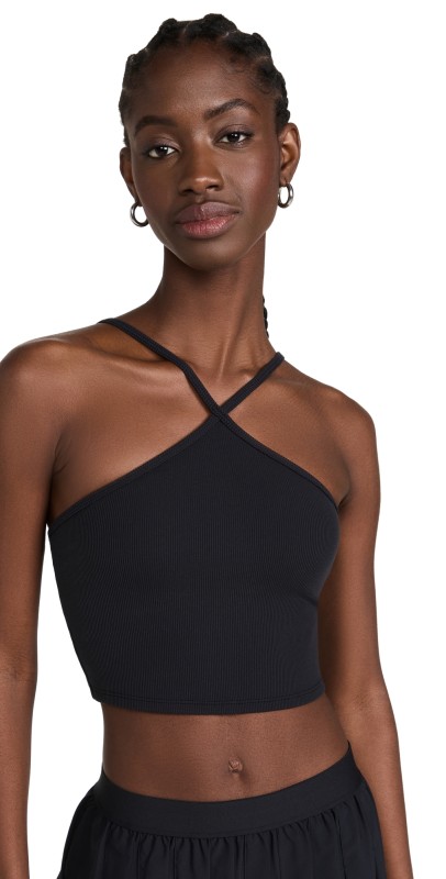 Alo Yoga Goddess Ribbed Cross Crop Top Black