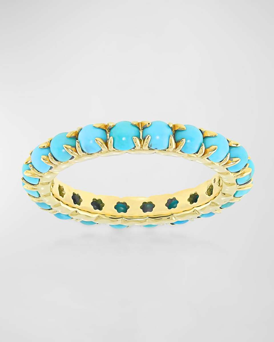 18K Yellow Gold Turquoise Gem Eternity Ring