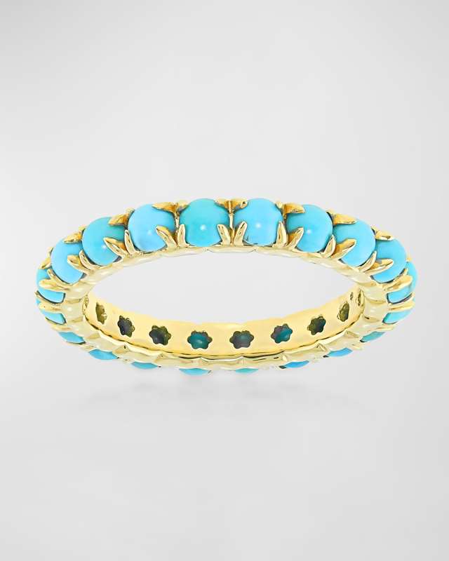 18K Yellow Gold Turquoise Gem Eternity Ring