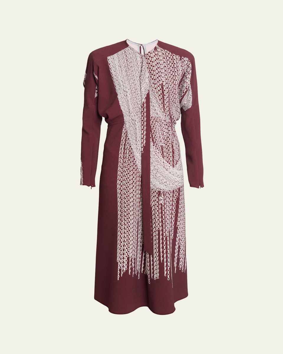 Knit-Print Dolman-Sleeve Midi Dress