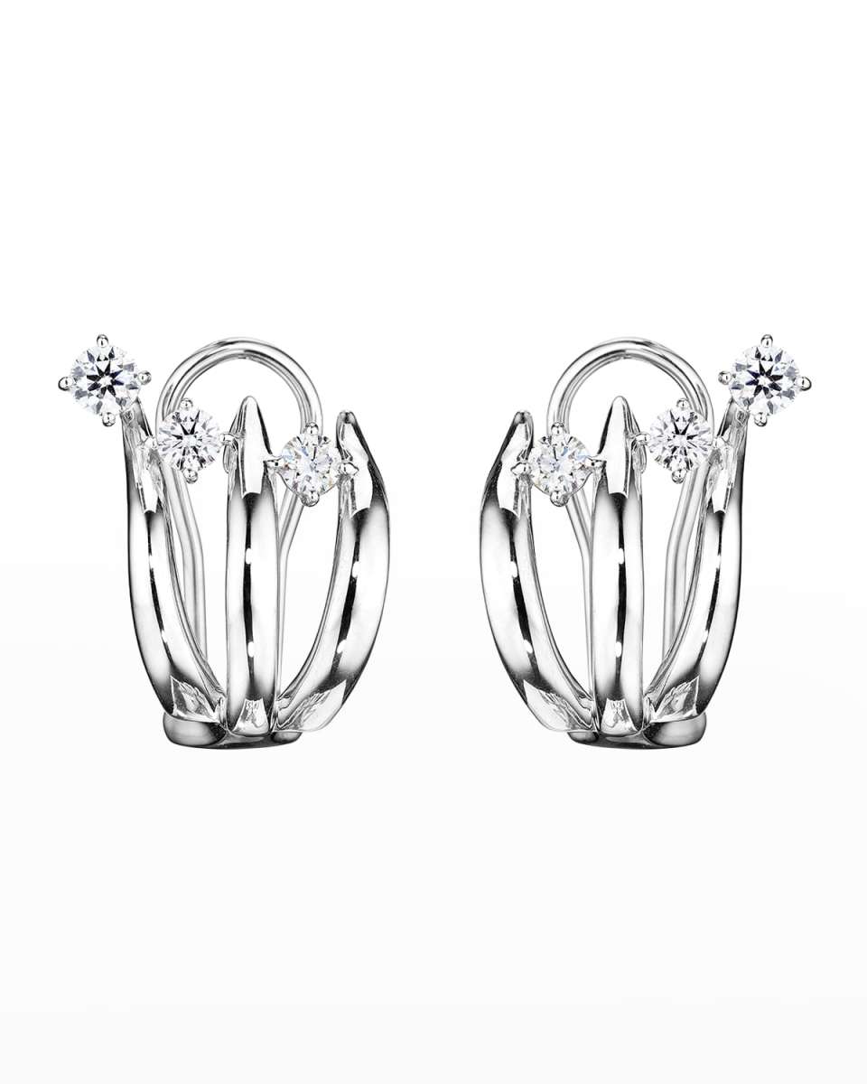 18K Tribal White Gold Earrings with VS-GH Diamonds, 0.51tcw