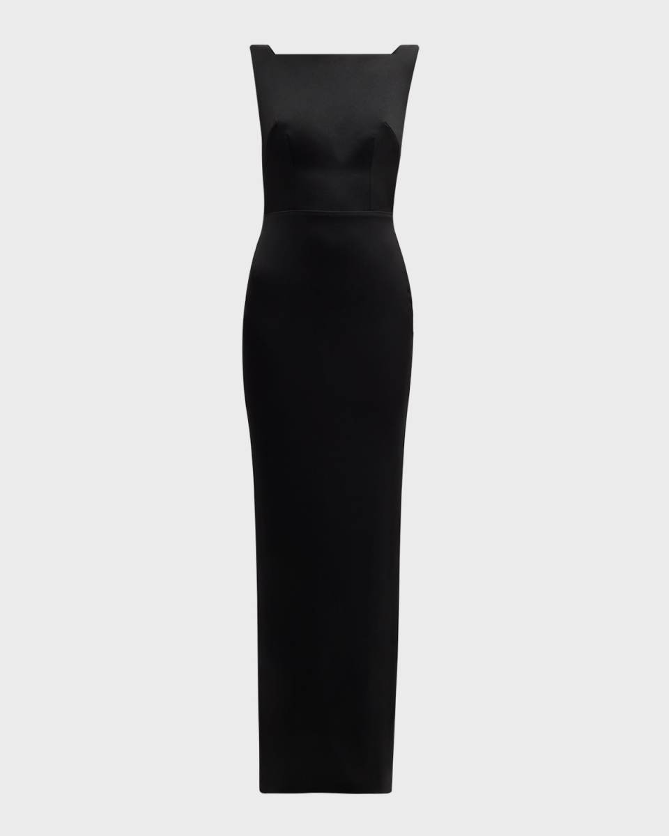 Backless Draped Satin Crepe Column Gown