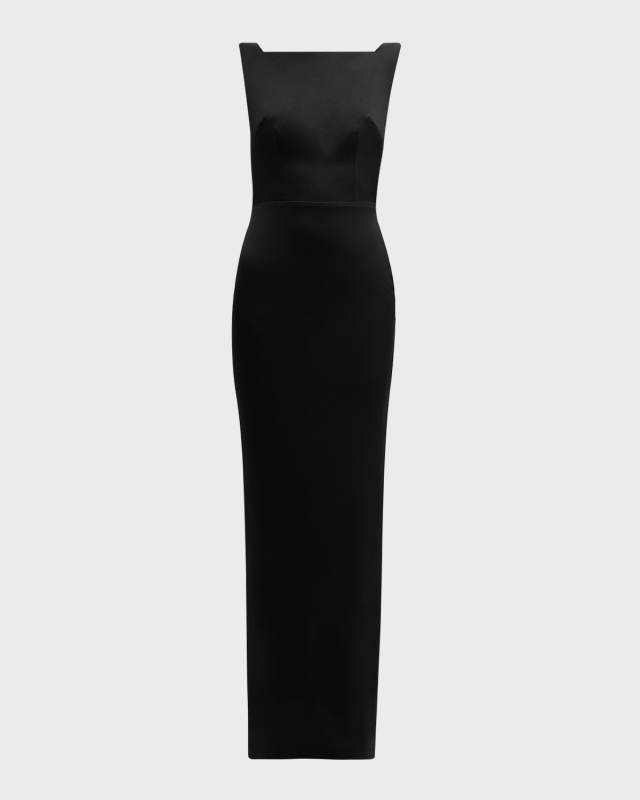 Backless Draped Satin Crepe Column Gown