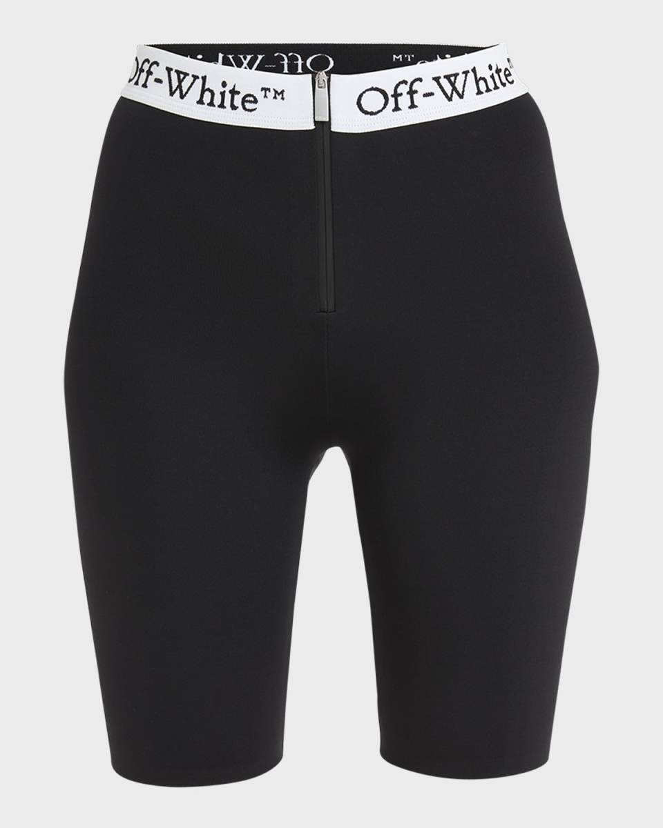 Zipped Biker Shorts with Logo Band