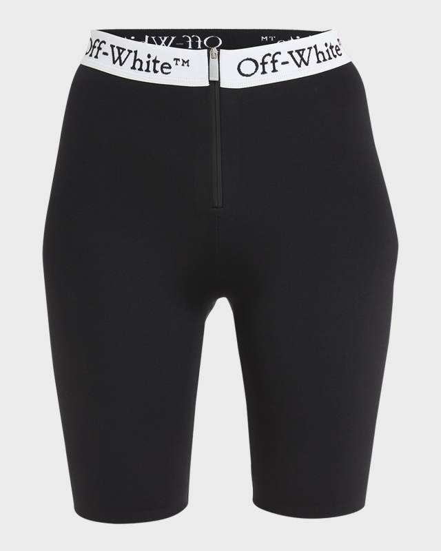 Zipped Biker Shorts with Logo Band