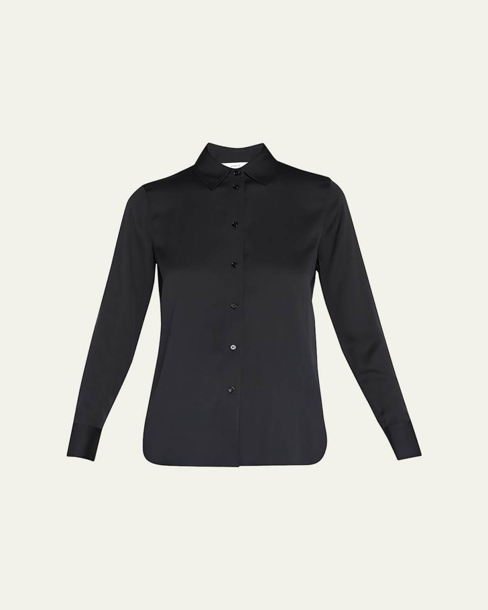 Slim-Fit Long-Sleeve Stretch-Silk Blous