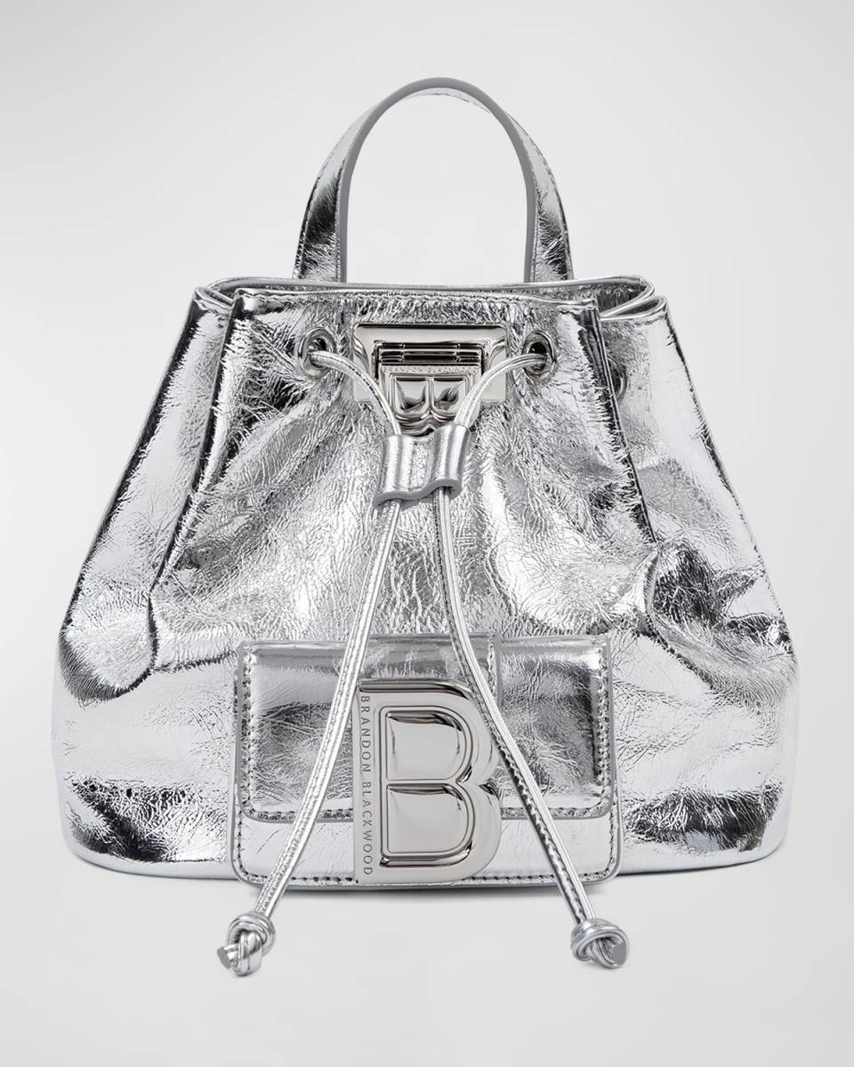 Midori Drawstring Metallic Leather Backpack