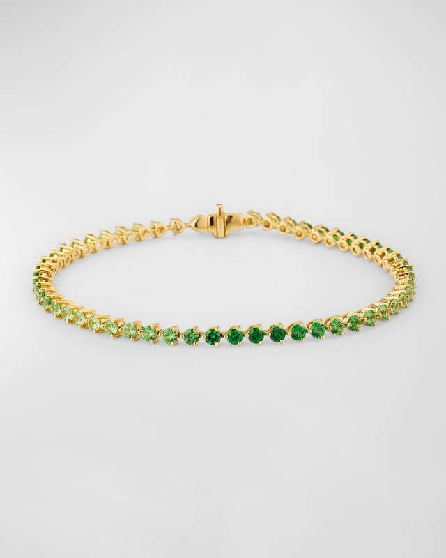 Rainbow 18K Yellow Gold Ombré Green Tsavorite Tennis Bracelet