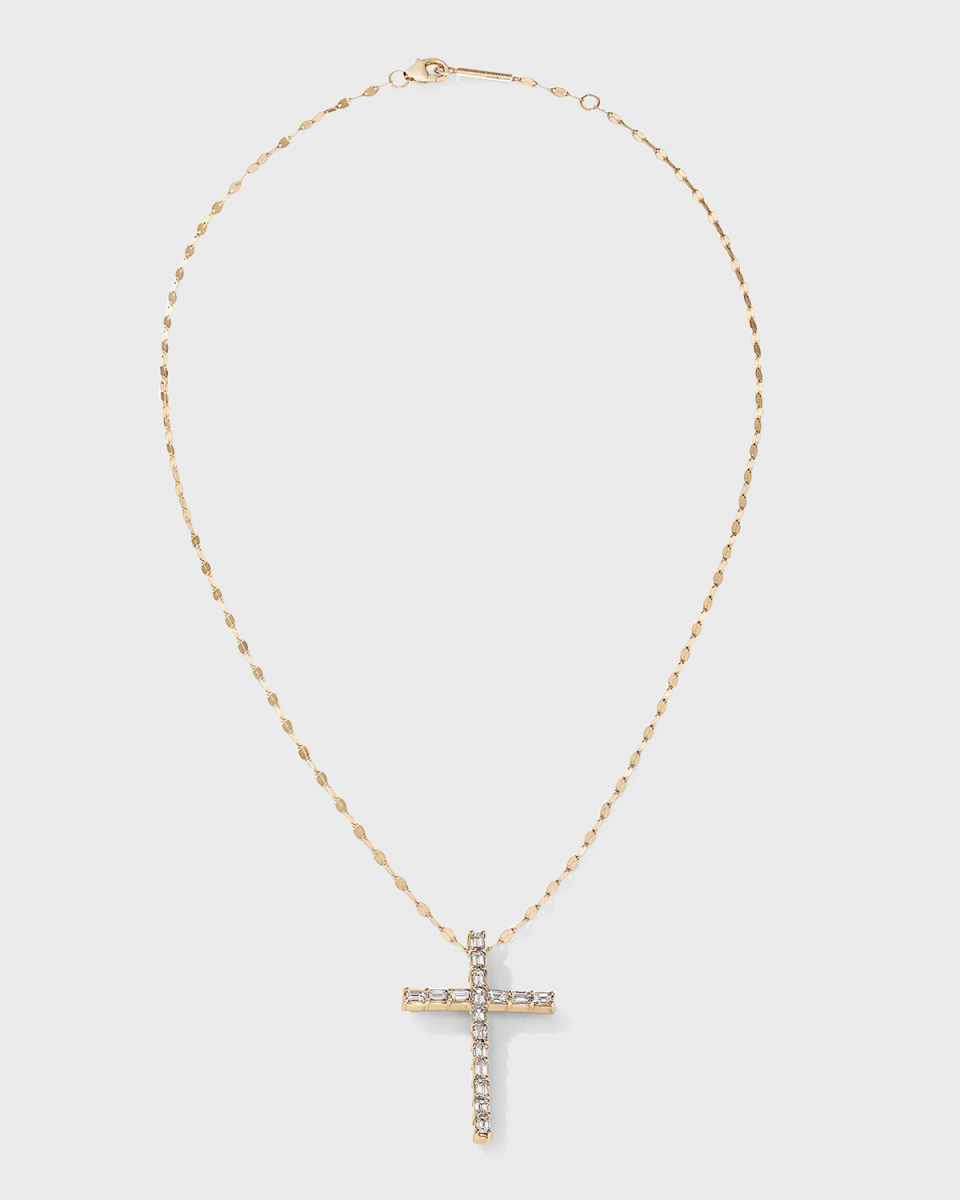 Emerald-Cut Diamond Cross Pendant Necklace