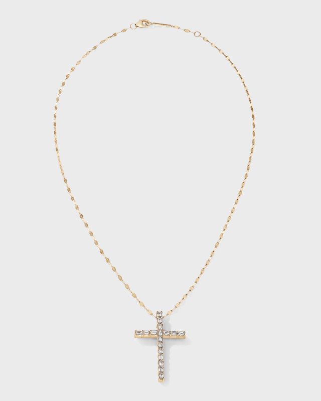 Emerald-Cut Diamond Cross Pendant Necklace