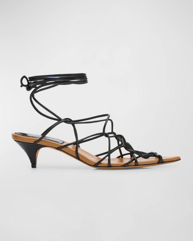 Arden Strappy Caged Ankle-Tie Sandals