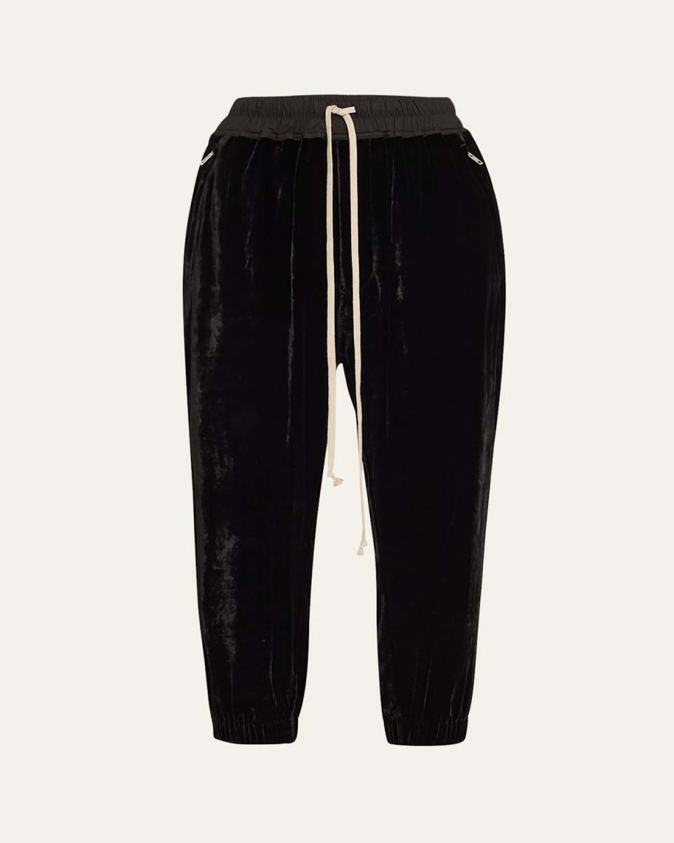 Cropped Drawstring Velvet Jogger Pants