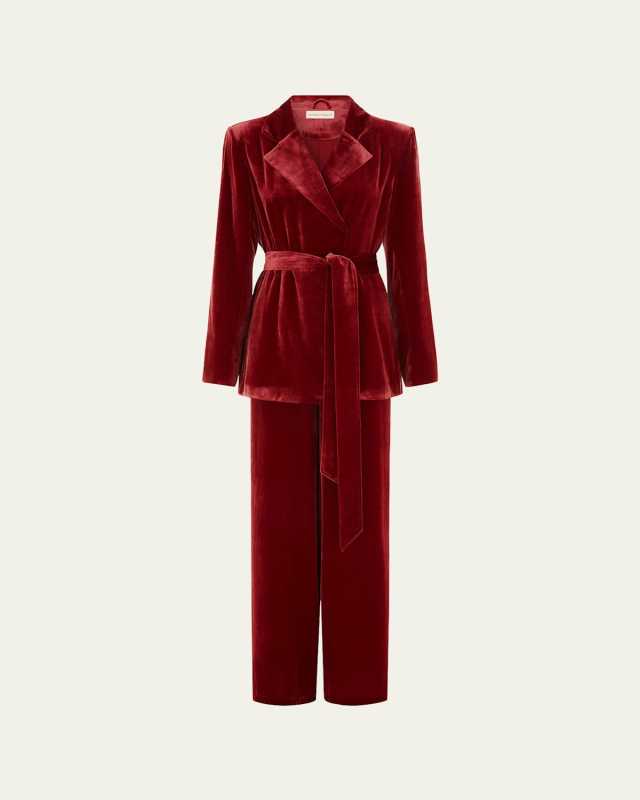 Jagger Belted Silk Velvet Pajama Set