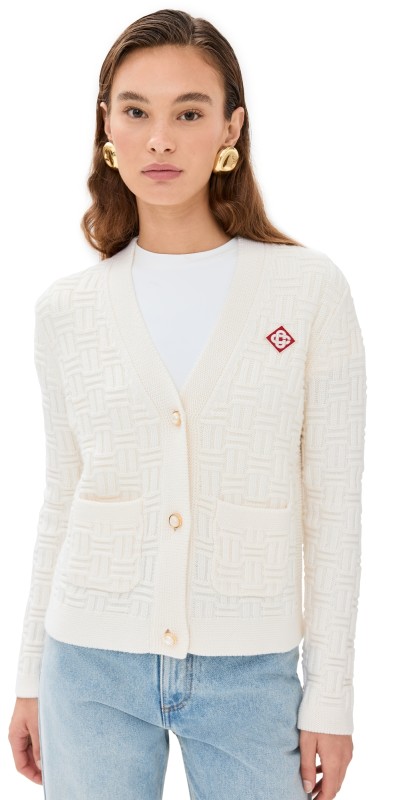 Casablanca Column Stitch Cardigan White