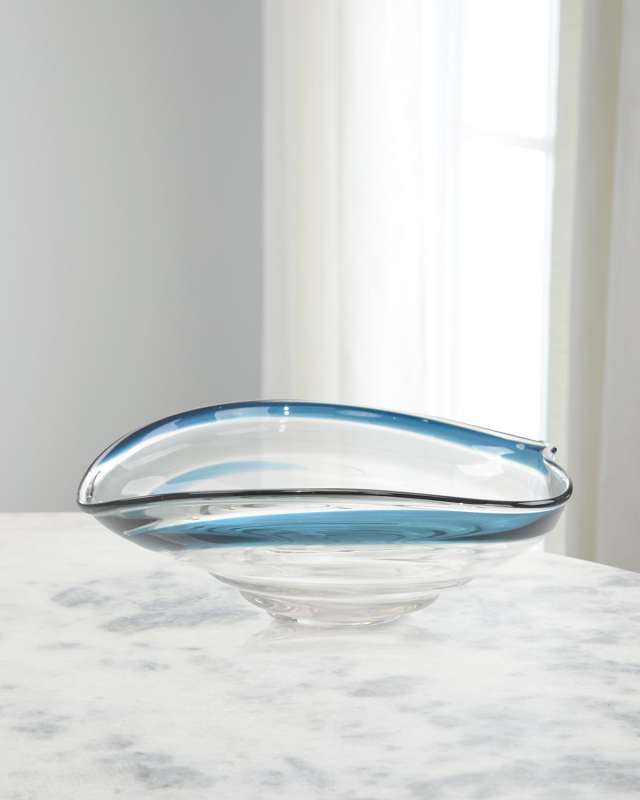 Handblown Dark Blue And Grey Glass Bowl