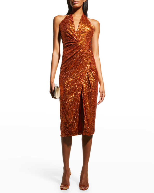 Ivana Sequin Twisted Halter Midi Dress