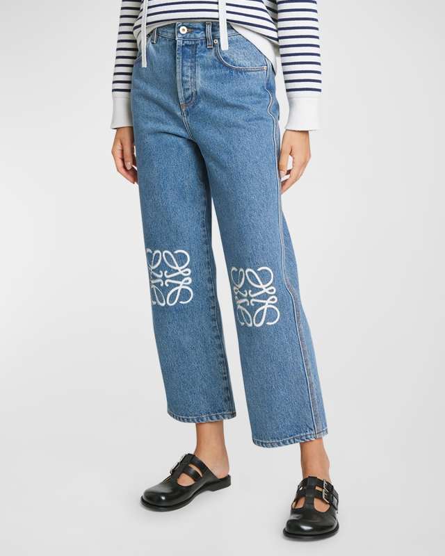 Cropped Jeans with Anagram Knee Detail