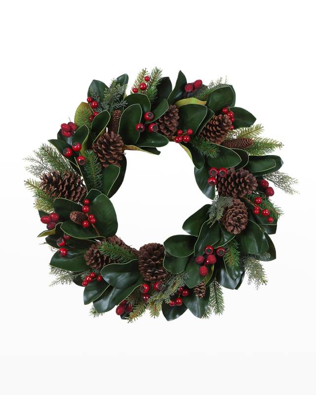 Christmas Magnolia with Berry Cone Wreath