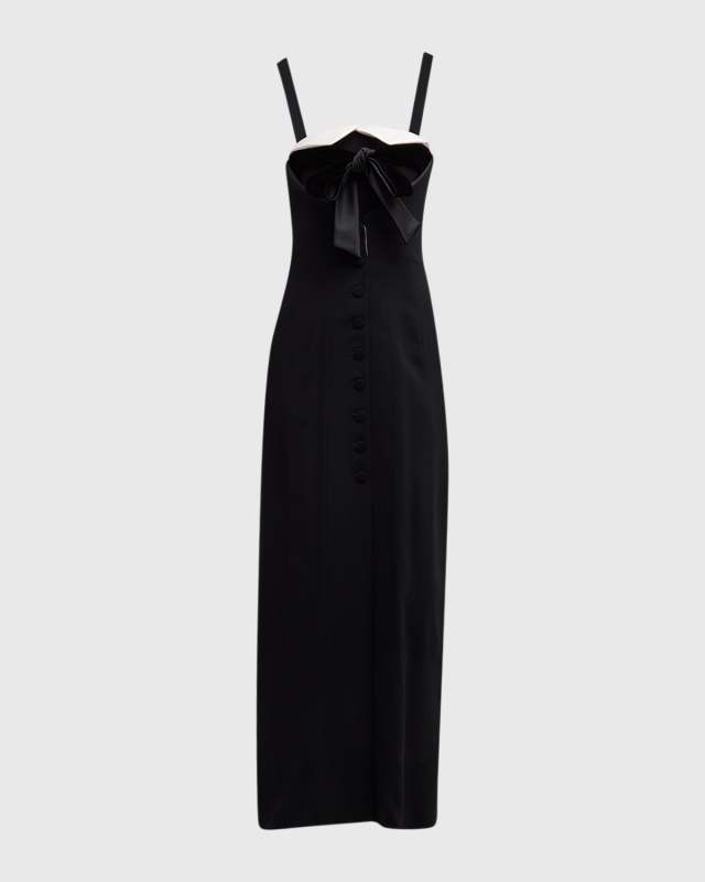Two-Tone Satin Tuxedo Maxi Dress