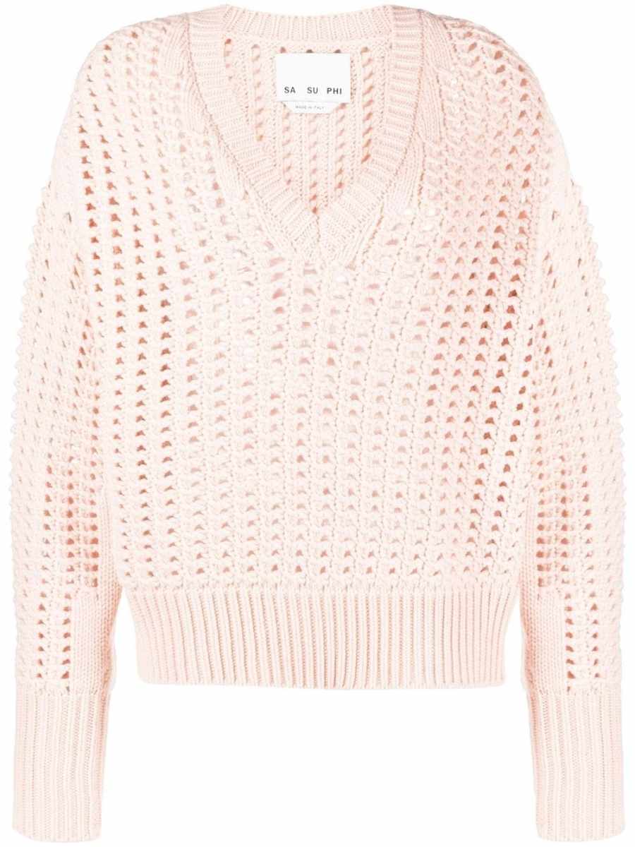 open-knit V-neck jumper