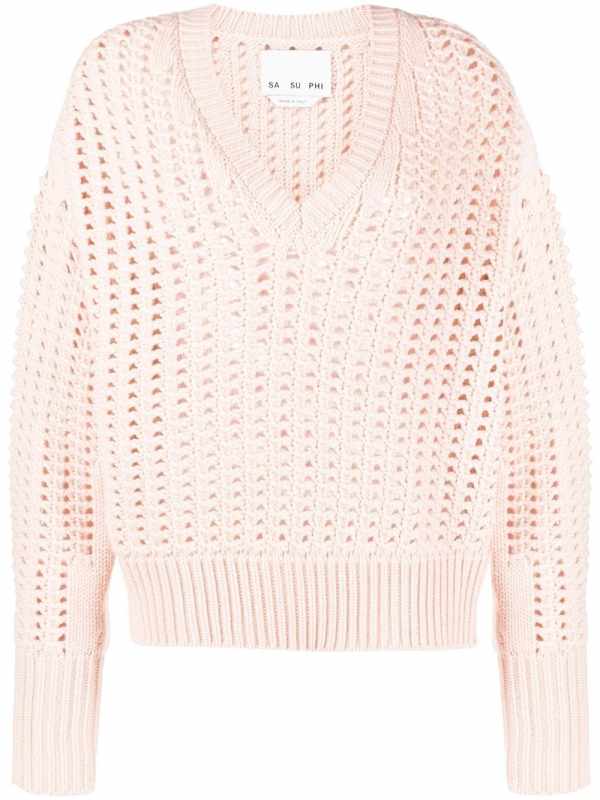 open-knit V-neck jumper