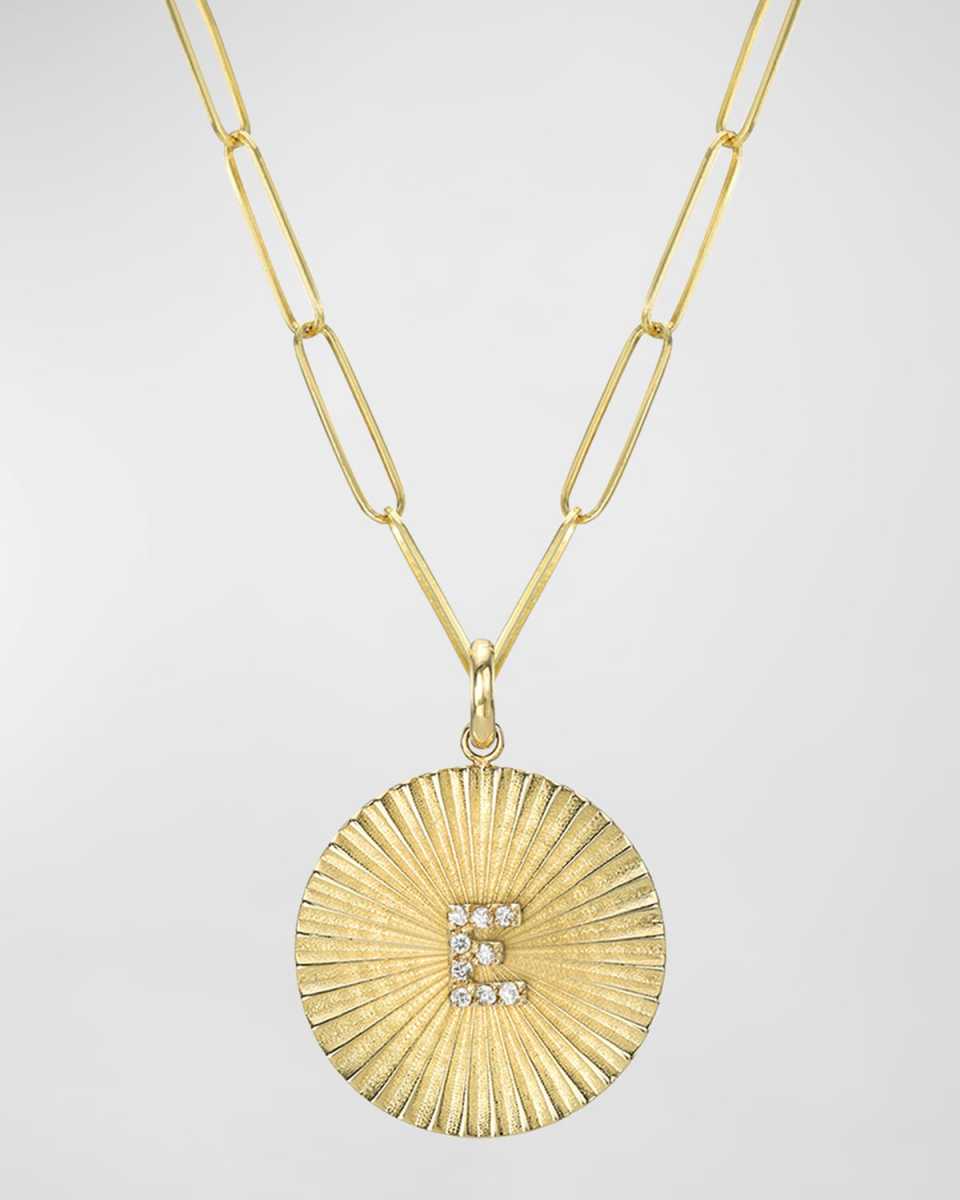 Pleated Disc with Diamond Initial Chain Necklace