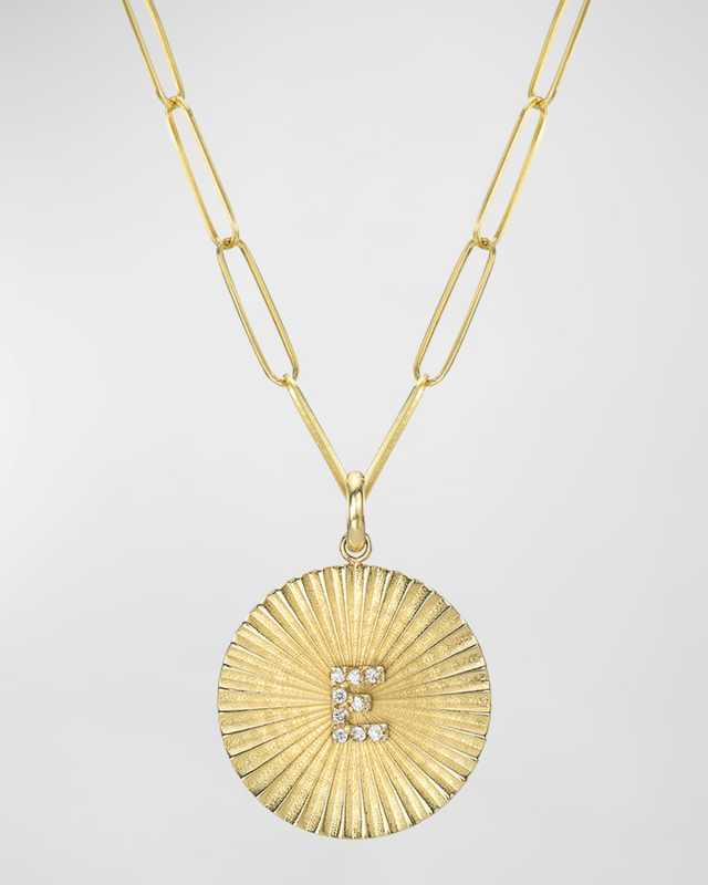 Pleated Disc with Diamond Initial Chain Necklace