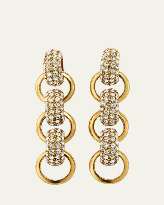 Pave Bull Horn Double Link Earrings