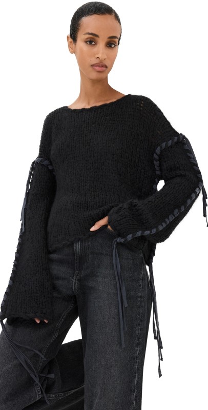 Acne Studios Komey Ribbon Lace Up Sweater Black
