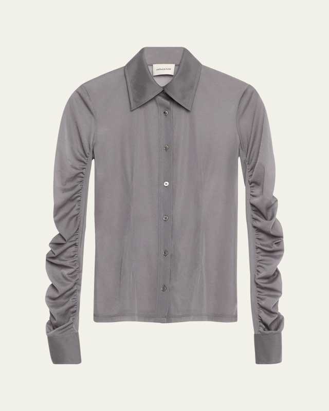 Luidas Semi-Sheer Ruched Sleeve Shirt