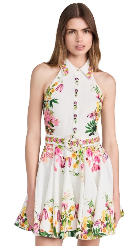 Hemant and Nandita Short Dress with Buckle Belt White Floral