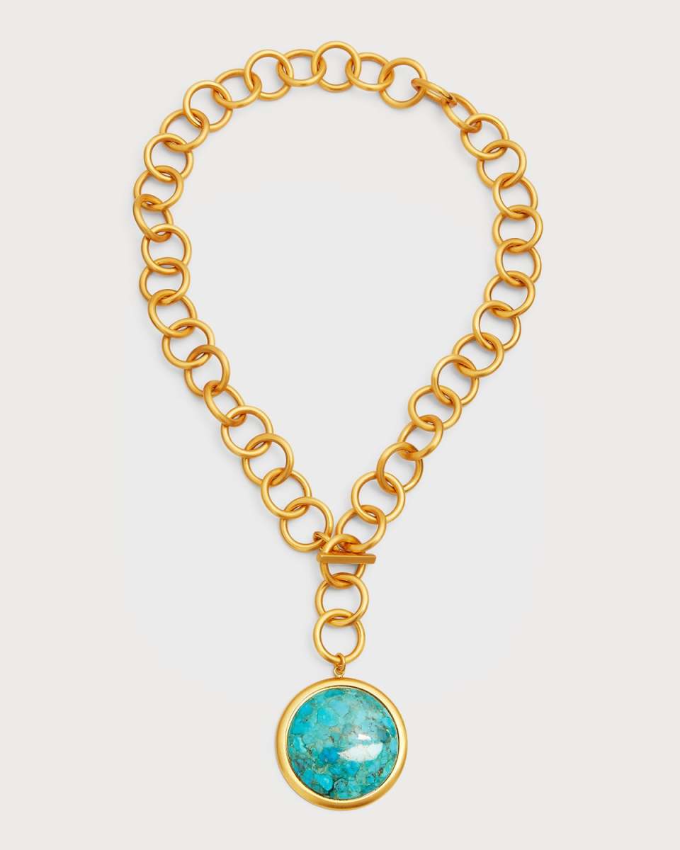 Brushed Chain with Bezel-Set Turquoise Cabochon