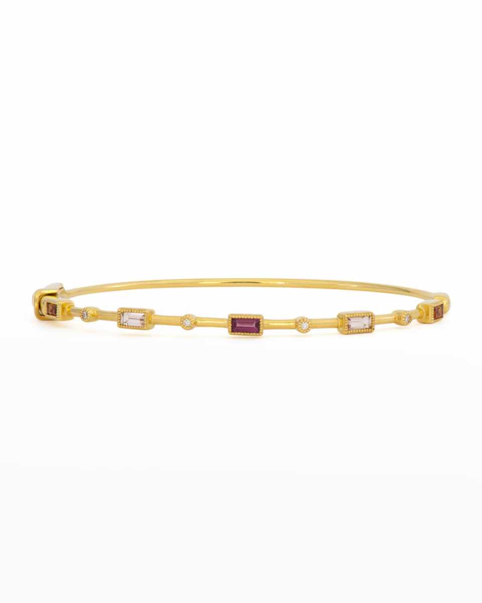 White Diamond Bracelet with Rhodolite, Morganite and Citrine Baguettes