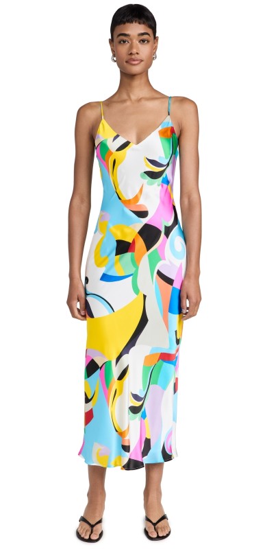 L'AGENCE Seridie Midi Slip Dress Multi Kaleidoscope