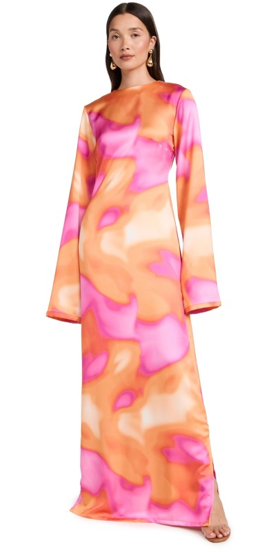 Orire Aqua Print Dress Pink and Orange