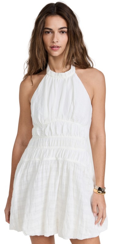 SIMKHAI Bea Gauze Halter Mini Dress White