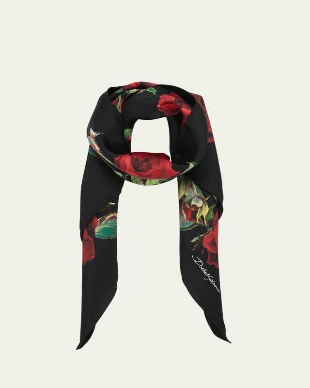 Rose Print Silk Twill Square Scarf