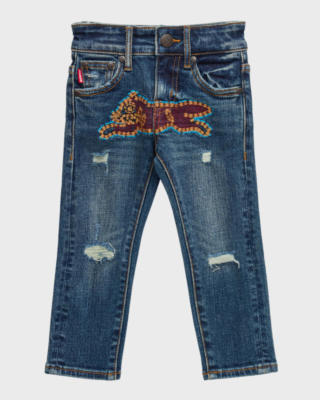 Boy's Jeans W/ Embroidered Cat, Size 2-10