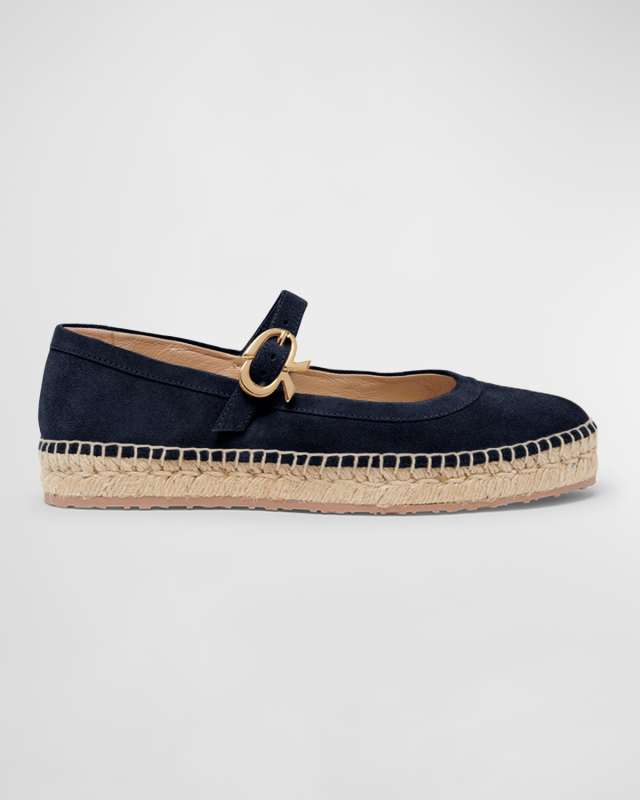 Suede Mary Jane Ballerina Espadrilles