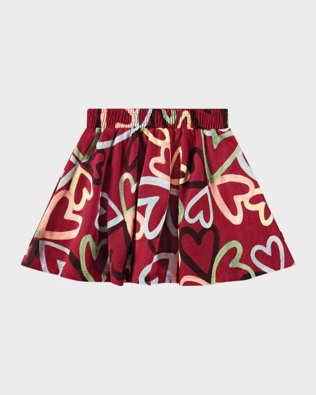 Girl's Barbera Heart-Print Skirt, Size 7