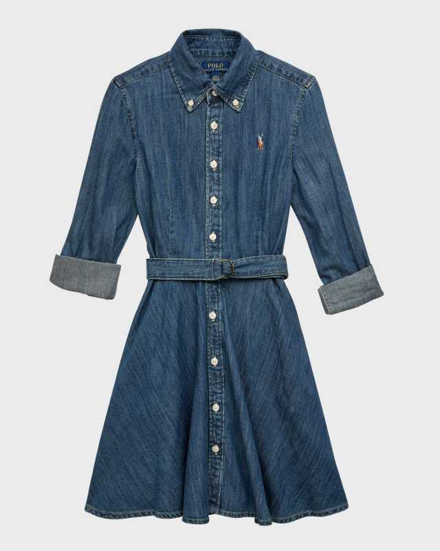 Girl's Denim Belted Shirt Dress, Size 7-