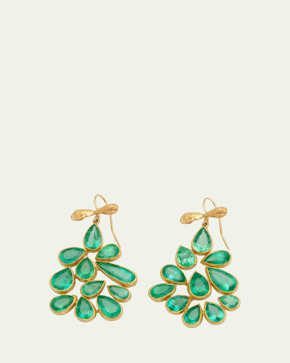 Colombian Emerald Pear-Shaped 18K and 22K Gold Earrings