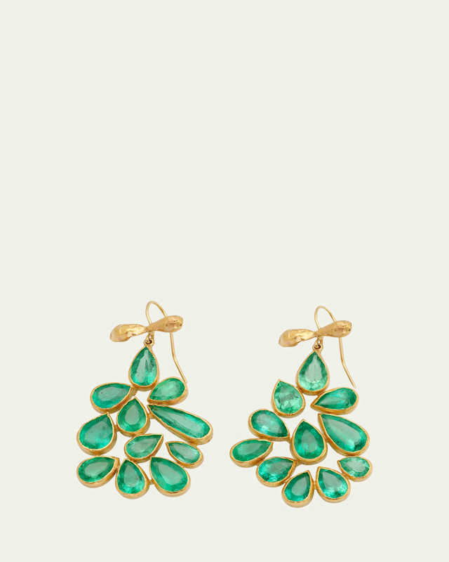 Colombian Emerald Pear-Shaped 18K and 22K Gold Earrings