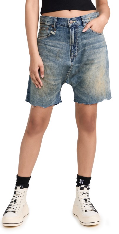 R13 Marky Drop Shorts Weber Linen Indigo