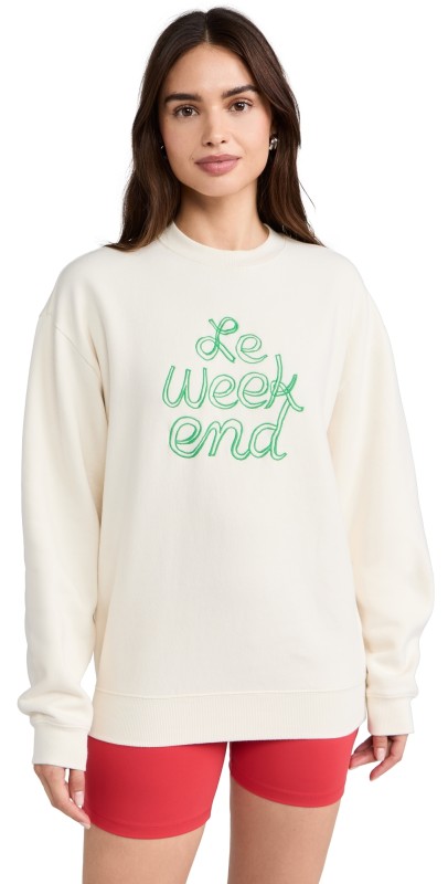 Clare V. Oversized Sweatshirt Cream With Green