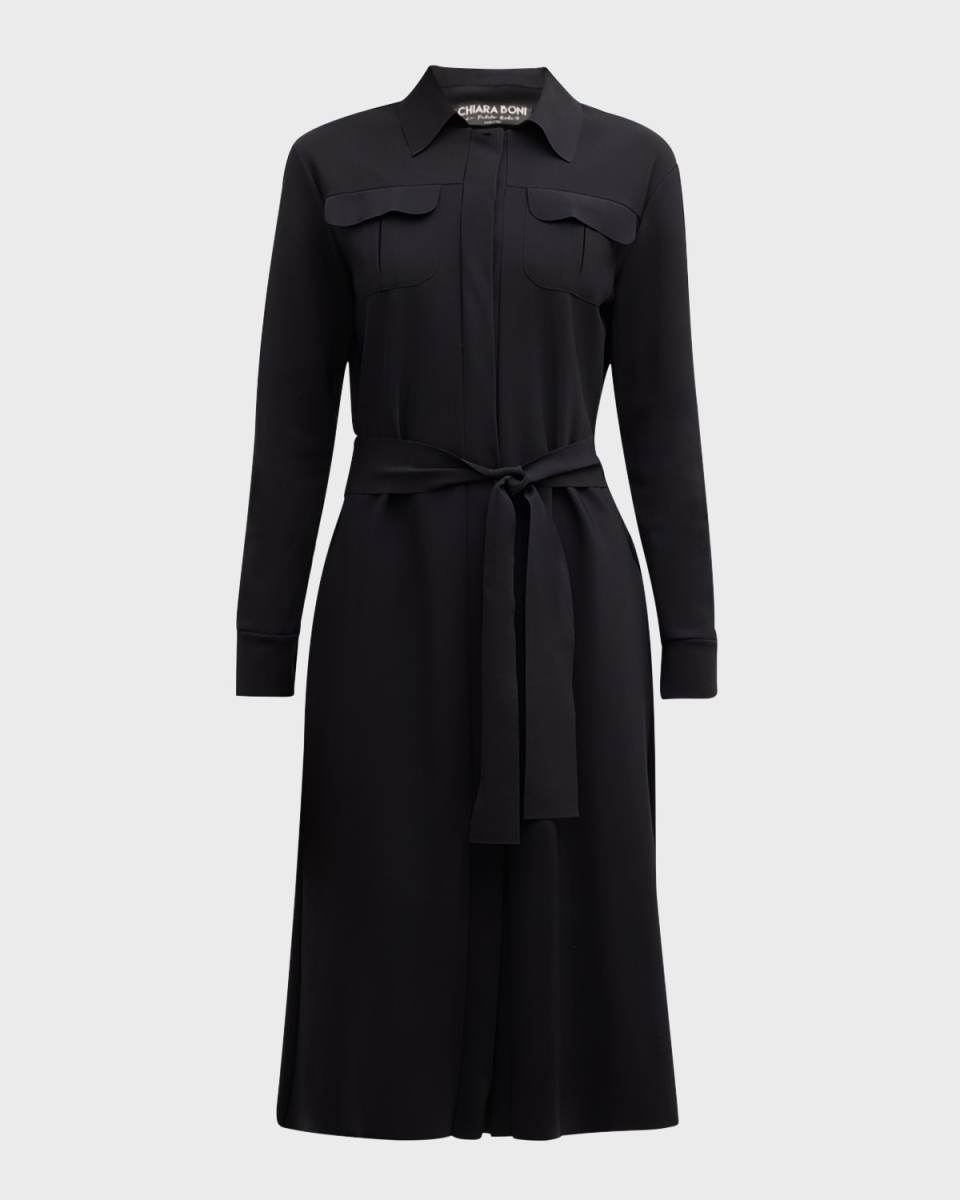 Belted A-Line Midi Shirtdress
