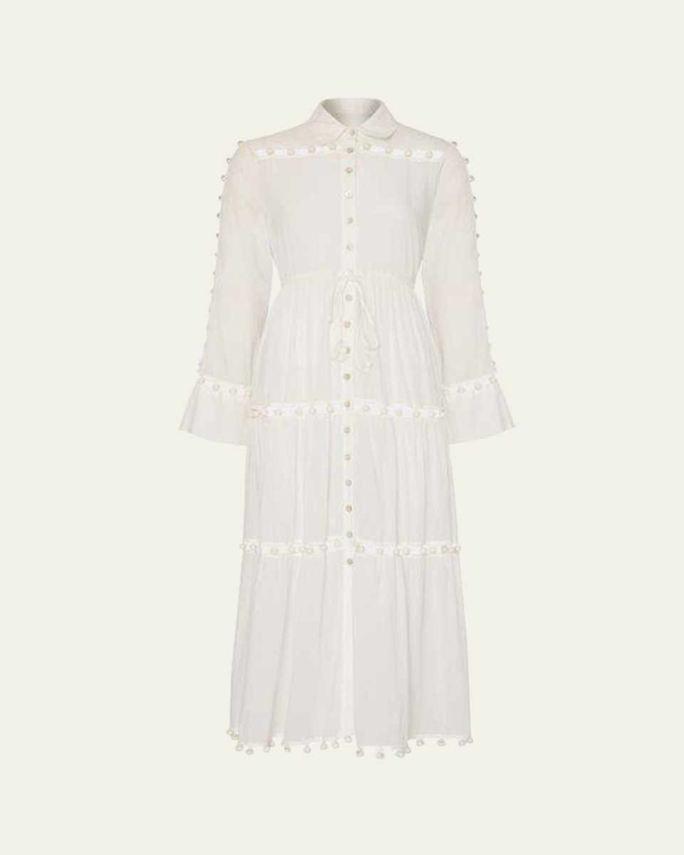 Beaded Cotton Midi Dress